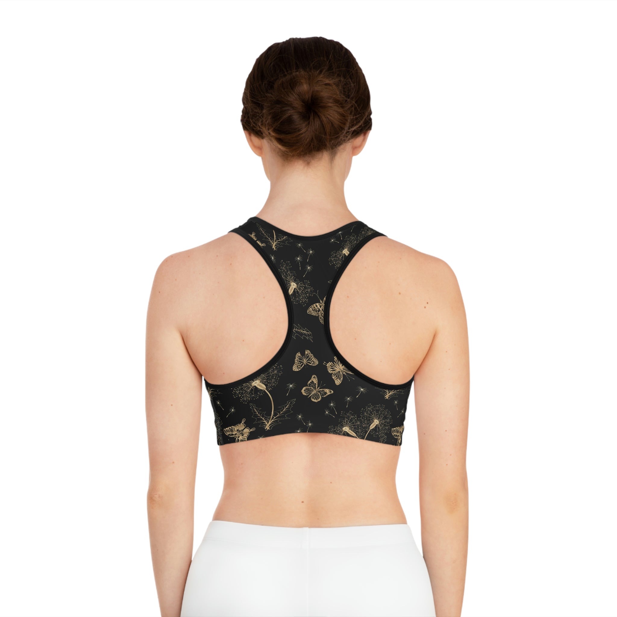 Gold Butterflies & Flowers Sports Bra